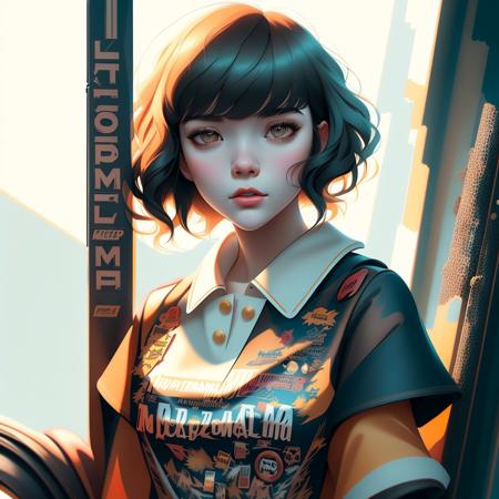 Vsco Girl, 18 year old brunette, Ilya Kuvshinov, Illustration, Quirky and Kitchy style, Nerdy girl with glasses standing outside, Vintage and Distressed Style, Natural sunlight, Highly detailed, Digital painting, Artstation, Concept art, Sharp focus  vsco-10000