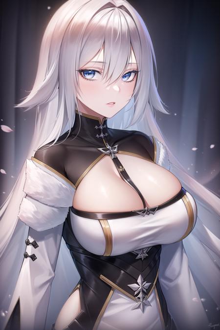 cinematiclighting, 1girl, ((masterpiece)),hdr, best quality, ultra-detailed, extremely detailed, high res, perfect face, highre, beatiful background, (depth of field), ray tracing, standing, Sovetsky_Soyuz, sovetsky soyuz \(azur lane\), large breasts,