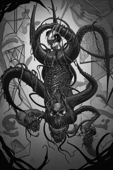 Eldritch beings, non euclidean geometry,
a twisted dream, a murder in the making, visions of violence, words like venom, the sleeper awakens, no escape, primordial horror, the blind piper at the heart of chaos