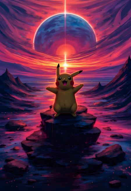 cinna flow, acid smiley Pikachu looming over the end of the world, neon, dystopian, dripping paint, photorealistic, cinematic lighting, concept art, octane render, unreal engine 5, Very detailed, vibrant colors