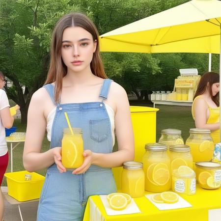 a photo of Dasha Taran, ohwx woman, at a lemonade stand, best quality, detailed skin <lora:dashataran_SDXL:0.8>