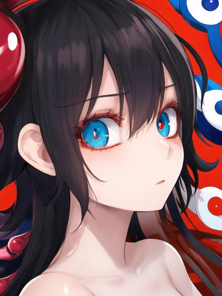 focus on face, best quality, masterpiece, 1girl, Houjuu Nue, red background, <lora:Fua Yuu Style:1.0>, fua yuu style, beautiful eyes, highly detailed eyes, extremely detailed eyes