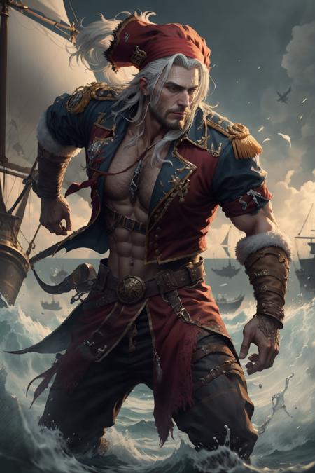 YaroslavS  <lora:YaroslavS:1.05> male pirate in dramatic action pose close up (masterpiece:1), (best_quality:1), (ultra_detailed:1), 8k, extremely_clear, realism, (ultrarealistic:1) <lora:FantasyHero_v2-000005:0.6>