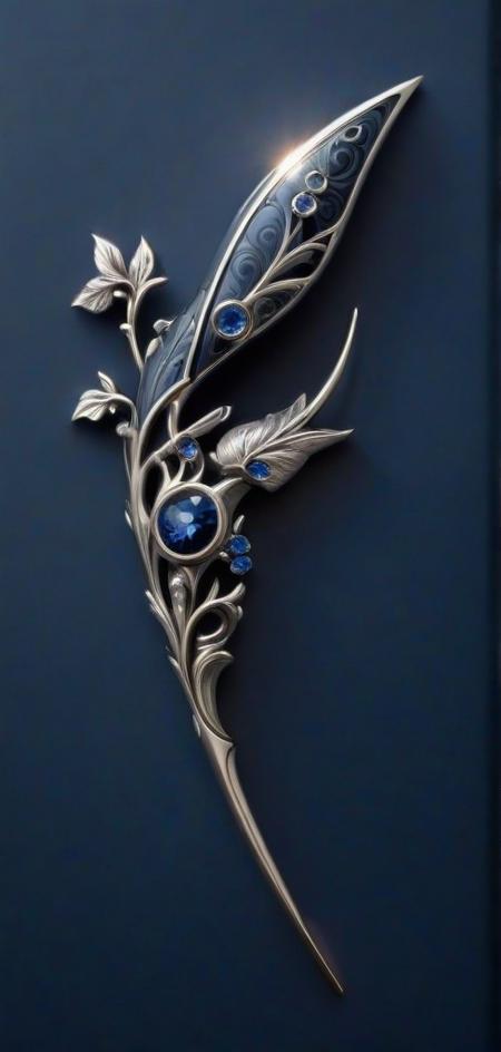 ,score_9, score_8_up, score_7_up, (Obsidian Background:1.15), ((dark blue anodized metal:1.0)|(glistening bright sterling silver:1.0):1.2), (sapphires:1.15), carved, etched, (engraved:1.0), carving, etching, engraving, silver details, metal contrast, highest quality, professional, masterpiece, (Art Nouveau Art Style, flowing, botanical, ornamental, sinuous, Photorealism Art Style, photographic, precise, detailed, naturalistic, Winter, cold air, snow-covered ground, frosty breath, icy blues, bare trees, serene silence, Anodized Metal, glossy, iridescent metal finish:.42), (Architectural style by Alvar Aalto, organic modernism, nature-inspired, functional design, Scandinavian style, Comic art style by Masamune Shirow, cyberpunk, intricate mechanical designs, anime, sci-fi, Fantasy art style by Yoshitaka Amano, ethereal, Japanese fantasy, surreal, delicate lines, vivid colors, mythical:.42), (Canon EOS 5D Mark IV, Photograph of, high detail, realistic lighting, crisp focus, dynamic range, Fisheye Lens Effect, ultra-wide, circular, distorted, spherical, panoramic, Anamorphic, cinematic, widescreen, oval bokeh, distortion, film, Aerial Shot, bird's eye, high altitude:.42) ,,