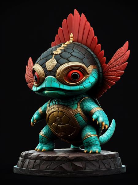 BJ_sanxingdui, solo, simple_background, red_eyes, standing, full_body, chibi, no_humans, black_background, scales, statue, turtle,
photo,8k,intricate,highly detailed,majestic,digital photography,broken glass,hdr,realistic,high definition,
<lora:Sanxingdui_SDXL:0.7>,