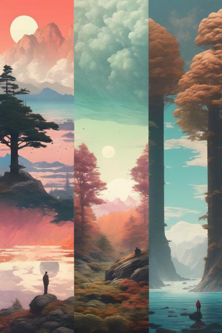 <lora:Vertical Landscapes:1>Vertical Landscapes - minimalist psychedelic nature collage art, clear, clean, high resolution, detailed, trending on artstation, Hiroshi Yoshida and Sylvain Sarrailh and N.C. Wyeth and Alena Aenami style