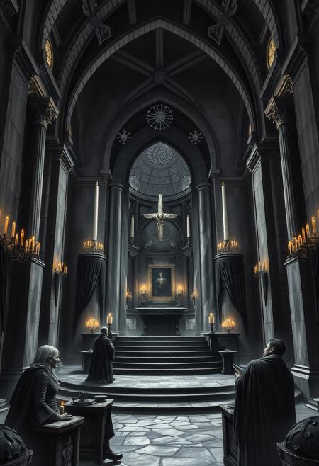 the dark king altar, hyperdetailed charcoal drawing, 8k, HDR, concept art 3D shading 3Delight, 64 megapixels,  hyper detailed, photorealistic twilight, detailed matte painting