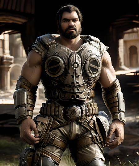 full_beard_dom_santiago, latino, (armor), standing, ruins, natural color, big muscle, muscular, looking at viewer, crossed arms [<lora:Bearded_Dom_Santiago:0.9> #cmd\(cooldown\(0.5\)\)]