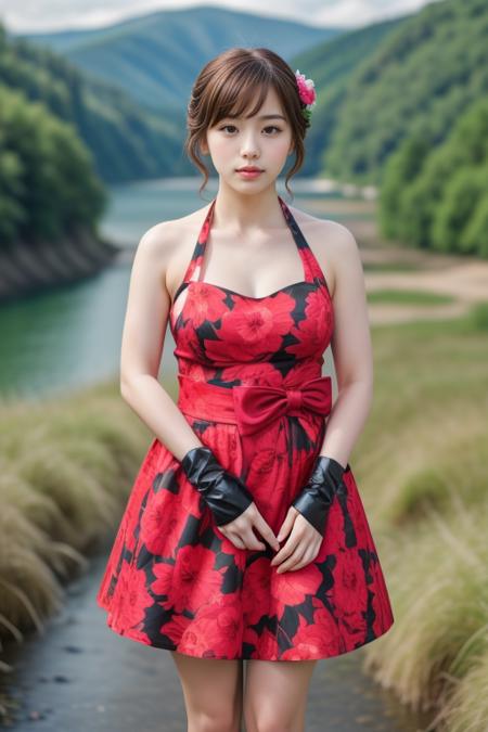 1woman, realistic, masterpiece, full body shot, scenic view
waist bow dress, elbow gloves, halter dress, floral print
<lora:Halter_Dress_By_Stable_Yogi:1>