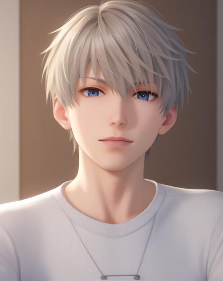 xavier_lnds, gray hair, blue eyes, short hair, hair between eyes, bangs, realistic