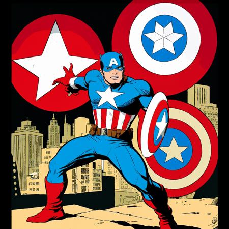 <lora:jackkirbyv2:1> captain america in the style of jack kirby