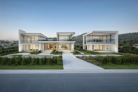 full facade one stunning house building  on the street, modern villa with,architectral view,beautiful landscape,housev1