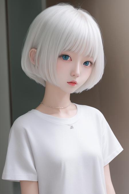 <lora:xingtong_3d:0.8>, xingtong, 1girl, blue eyes, white hair, okappa haircut