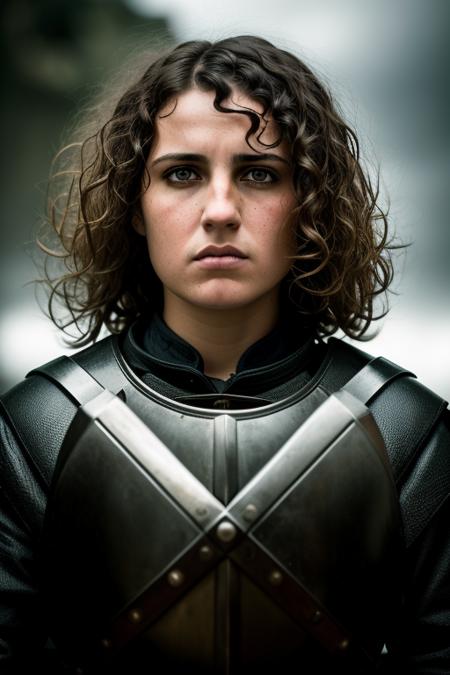 portrait photo of (angry:1.2), Joan of Arc, highly detailed face, depth of field, moody light, atmospheric lighting, highly detailed, (short-wavy hair:1.2), style by Dan Winters, Russell James, Steve McCurry, centered, extremely detailed, Nikon D850, award winning photography