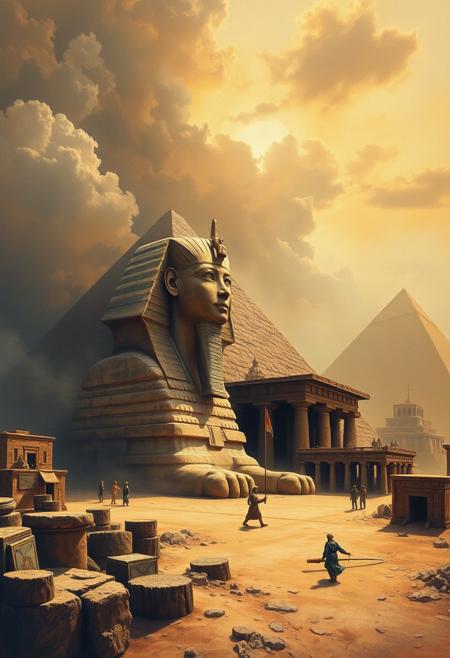 Most amazing photo of ancient Egypt taken before the great flood revealing to humanity that their was an ancient intelligent civilization twelve thousand years ago very beautiful insanely Complex perfect elegant composition, linen gesso acrylic paper, epic Dramatic lighting! Brush quality, insanely detailed, deep colors realistic masterpiece extremely detailed, high contrast