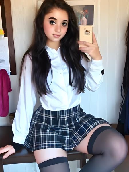 catholicschoolgirl 1girl, 18 y.o, white button down shirt, grey plaid skirt, knee socks