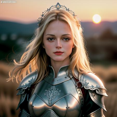 heathergraham (masterpiece), (extremely intricate:1.3), (realistic), portrait of a girl, the most beautiful in the world, (medieval armor), metal reflections, upper body, outdoors, intense sunlight, far away castle, professional photograph of a stunning woman detailed, sharp focus, dramatic, award winning, cinematic lighting, octane render unreal engine, volumetrics dtx, (film grain, blurry background, blurry foreground, bokeh, depth of field, sunset, motion blur:1.3), chainmail