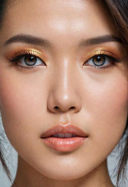 glamorous photo portrait of a unique breathtaking and beautiful Asian woman face close-up, stunning detail, hyper detailed eyes, detailed skin with a flawless texture delicate and refined, smooth hair, fullness of her lips,, captured in masterful composition, lighting accentuate her natural beauty, gentle shadows and highlights, incredible skill and attention to detail, nuance and detail, supersharp focus, Carne Griffiths, Conrad Roset, annie leibovitz, hyperdetailed, soft light, sharp, Hasselblad masterclass, . high fashion, luxurious, extravagant, stylish, sensual, opulent, elegance, stunning beauty, professional, high contrast, detailed