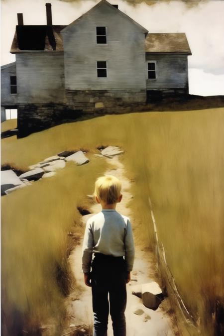 <lora:Andrew Wyeth Style:1>Andrew Wyeth Style - a painting of a photo of where my mother is now painted