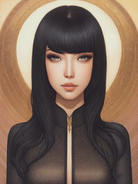 <lyco:AudreyKawasaki:1.0> portrait of an anime goddess woman, looking straightforward, with black hair, by Audrey Kawasaki