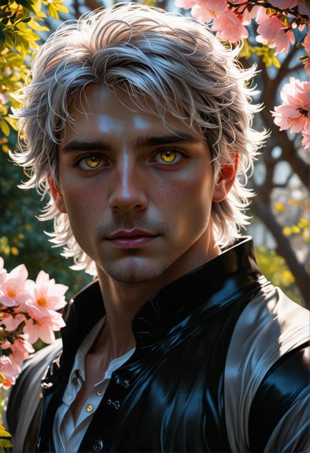 beautiful fluffy animal <lora:light_contour_sdxl:1.0>, ringed eyes, High contrast, glowing eyes, shiny skin, petals, hyper detail, stained glass, muscular male, limited color palette, miniature, grey hair, centered body, analog style, looking to the side, frills, panorama, park, chromatic aberration, perfect real extremely details, 2d