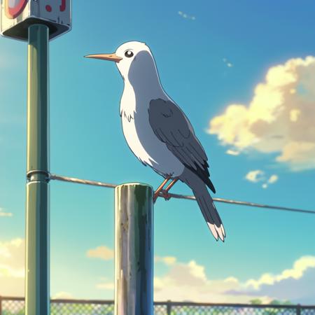 anime screencap in mnst artstyle of a bird on a pole, hd, 4k, high-quality