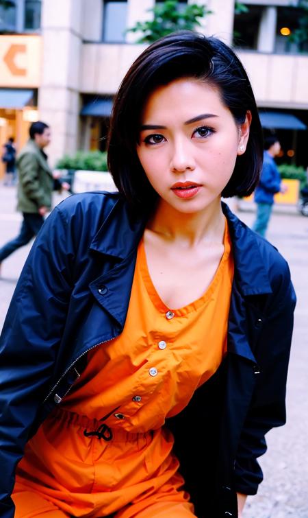 (RAW photo, best quality), (realistic, photo-realistic:1.30),girly,solo,1girl,detailed eyes,hair decoration,trendy expression,jacket,top,pants,(style:1.5),outdoors,mall,clothes,detailed background,(blue and orange tone impression:1.3), soft lighting,gorgeous light and shadow ,stunning environment, hyperdetailed, (aestheticism), ethereal, golden hour,  <lora:luohuijuan:0.8>