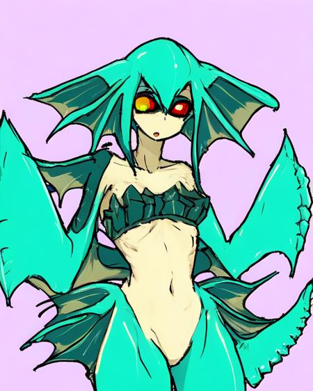 <lora:TakamuranStyle:1>
1girl, solo,monster girl, fins, black sclera