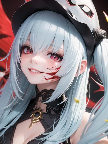 yandere girl,  evil smile, portrait, hyper detailed intricate, blood