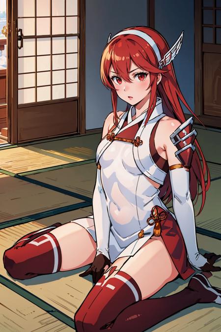 caeldori hairband, hair ornament, short dress, shoulder armor, elbow gloves, thigh boots