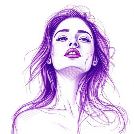 a purple crayon drawing a beautiful woman in thin air