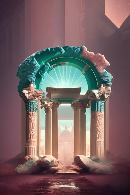 A  soft color          vaporwave  of a  ( roman temple )  minimal art , art by rz-passage:0.7