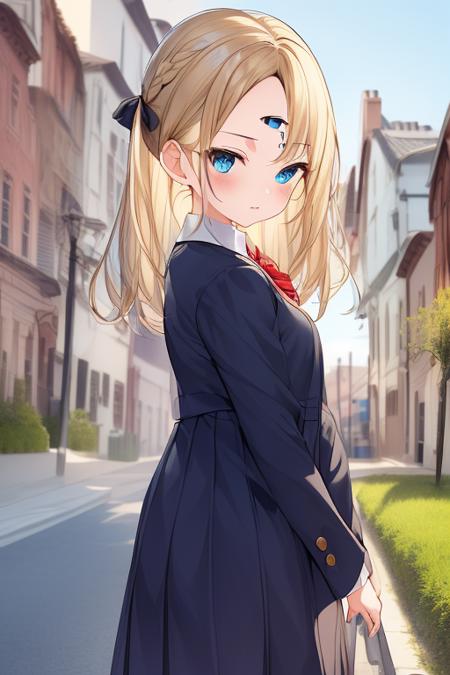 {eyes visible through hair}, {{masterpiece}}, {{{best quality}}}, {ultra-detailed}, {illustration}, {{an extremely delicate and beautiful}}, <lora:EyeOnForehead_v1.1A:1>EyeOnForehead,forehead,1girl,standing,upper body,school uniform, blond short hair,