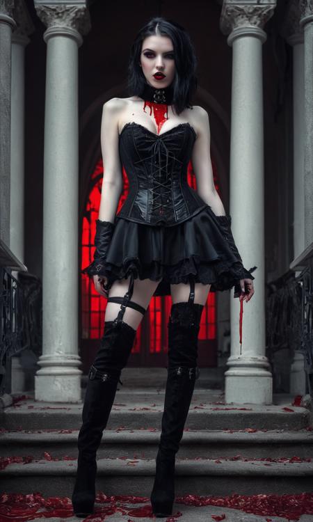 cinematic still a beautiful vampire girl, red eyes, blood on mouth, bloody fangs, pale skin, seductive pose, black corset, black thighhigh boots, heels, scary . emotional, harmonious, vignette, 4k epic detailed, shot on kodak, 35mm photo, sharp focus, high budget, cinemascope, moody, epic, gorgeous, film grain, grainy, gothic style a beautiful vampire girl, red eyes, blood on mouth, bloody fangs, pale skin, seductive pose, black corset, black thighhigh boots, heels, scary . dark, mysterious, haunting, dramatic, ornate, detailed, photograph a beautiful vampire girl, red eyes, blood on mouth, bloody fangs, pale skin, seductive pose, black corset, black thighhigh boots, heels, scary, 50mm . cinematic 4k epic detailed 4k epic detailed photograph shot on kodak detailed cinematic hbo dark moody, 35mm photo, grainy, vignette, vintage, Kodachrome, Lomography, stained, highly detailed, found footage, dark cyberpunk illustration of brutal a beautiful vampire girl, red eyes, blood on mouth, bloody fangs, pale skin, seductive pose, black corset, black thighhigh boots, heels, scary in a world without hope, ruled by ruthless criminal corporations. best quality, high resolution, a beautiful vampire girl, red eyes, blood on mouth, bloody fangs, pale skin, seductive pose, black corset, black thighhigh boots, heels, scary, full detailed, very elegant, intricate, highly contrasted, light glowing, sharp focus, dramatic, artistic, cinematic, fine, sublime, enhanced, rich, epic, attractive, background color, illuminated