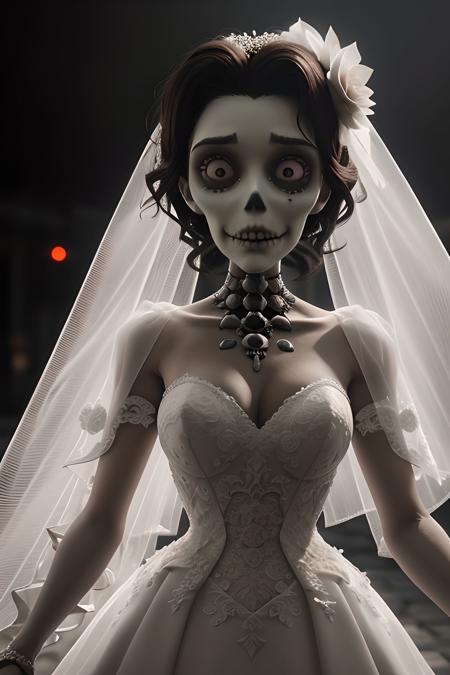 {high quality}, octane render, Ultra HD, cinematic ray, depth of field, photorealistic, 
1girl, beautiful face, wedding dress, skull, death, dark theme, 
<lora:僵尸新娘V1:1>