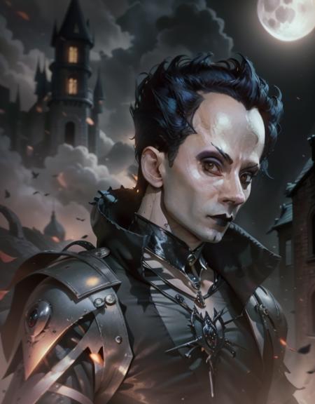 portrait of (klaus nomi) <lora:diffusiondesign_KlausNomi_LoRA_1.09:0.9>, digital character art,  menacing vampire, gothic attire, moonlit castle, eerie atmosphere, inspired by Ross Tran, Charlie Bowater, Artgerm, 4K UHD, contrasting colors, digital painting, chiaroscuro lighting, mysterious ambiance  <lora:epiNoiseoffset_v2:0.5>