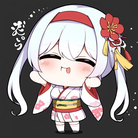 (masterpiece:1,2), best quality,none,
1girl, solo, japanese clothes, kimono, sash, obi, full body, looking at viewer, very long hair, wide sleeves, socks, simple background, white kimono, long sleeves, white socks, bangs, standing, tabi, closed mouth, tassel, hair between eyes, floral print, hand up, breasts, floating hair
 <lora:Chibi_kawai:1>