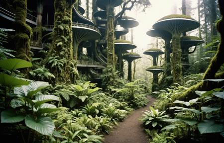 analog film photo solarpunk, breathtaking masterwork 32k digital HD photo, ecological integrated curvy Organically grown Arcology, grown rather than constructed, bio-tech, fantasy druid influence, temperate rainforest . faded film, desaturated, 35mm photo, grainy, vignette, vintage, Kodachrome, Lomography, stained, highly detailed, found footage