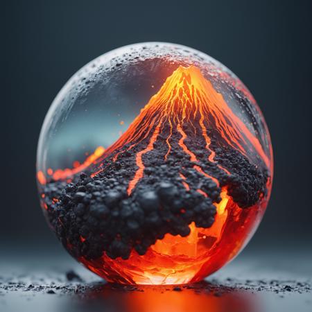 ultradetailed ultrarealistic, of a lava avalanche in a glass sphere, a perfect photography by Mark Mann and Ashraful Arefin ,muted wet colors, intricate artwork masterpiece