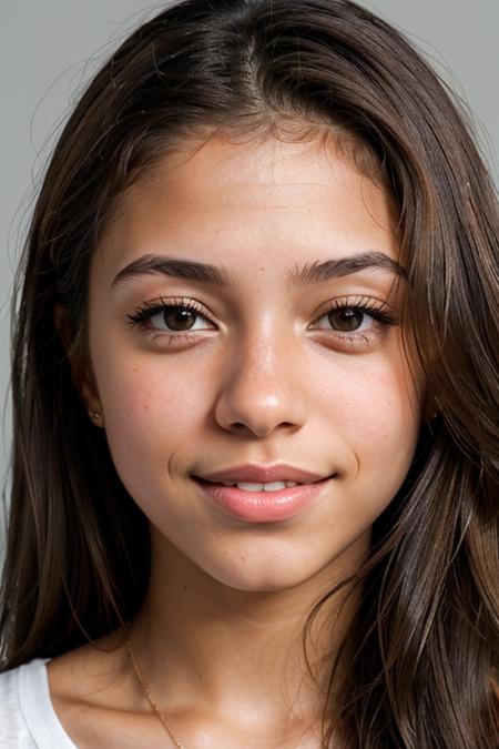 RAW photo of woman, (headshot:1.1) portrait on a black plain background, (smile, happy:1.1), sharp focus, best quality, extremely detailed). BREAK r1ta-001, brunette hair, brown eyes. fcHeatPortrait