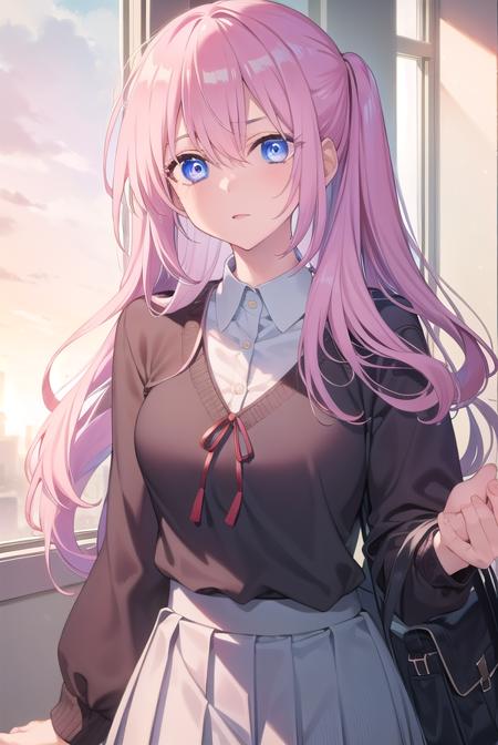 miyakoshikimori, <lora:miyakoshikimori-lora-nochekaiser:1>,
miyako shikimori, long hair, blue eyes, hair between eyes, pink hair,
BREAK skirt, shirt, school uniform, white shirt, pleated skirt, collared shirt, sweater, grey skirt, ribbon, red ribbon,
BREAK looking at viewer,
BREAK indoors, classroom,
BREAK <lyco:GoodHands-beta2:1>, (masterpiece:1.2), best quality, high resolution, unity 8k wallpaper, (illustration:0.8), (beautiful detailed eyes:1.6), extremely detailed face, perfect lighting, extremely detailed CG, (perfect hands, perfect anatomy),