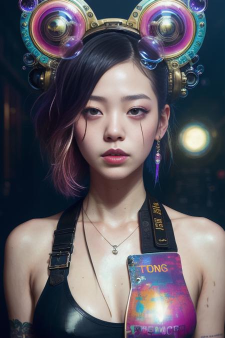 swpunk style synthwavedrunken beautiful JangWonYoung , shocked, (hallucinating colorful soap bubbles), by jeremy mann, by sandra chevrier, by dave mckean and richard avedon and maciej kuciara, punk rock, tank girl, high detailed, 8k<lora:JangWonYoung:1.0>