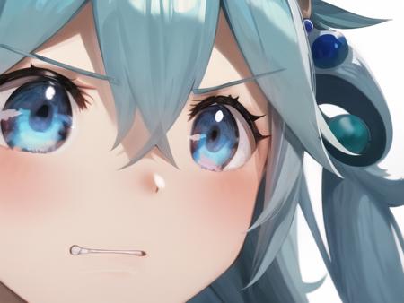 <lora:gununu-000010:1>,aqua (konosuba), kono subarashii sekai ni shukufuku wo!, gunuaki, 1girl, blue eyes, blue hair, clenched teeth, close-up, parody, teeth