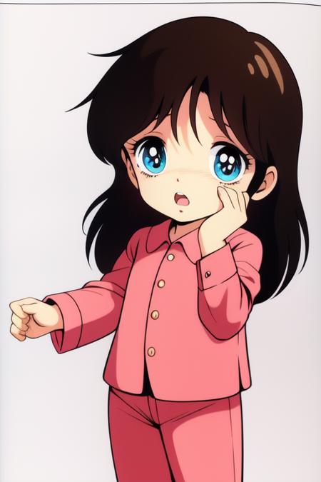 <lora:NonomuraAmi_BeMybaby:1> nonomura_ami,  11 years old, blue eyes, open mouth, long hair, brown hair, standing,  pajamas,