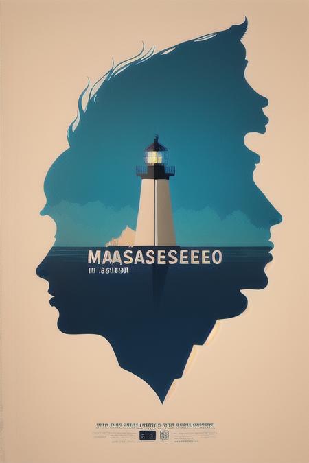 ((masterpiece)), best quality
MinimalistPoster, 1girl,silhouette, sea,lighthouse,multiple exposure,english text,blue theme,