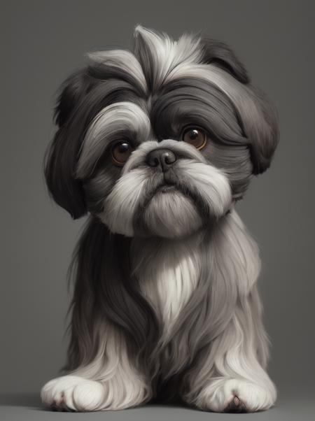 (art by Kay Sage:1.1) , (art by Fuyuko Matsui:0.9) , grand 3D Rendering, Grand Suspicious Shih Tzu, Hazy conditions, Dark, Muted Colors