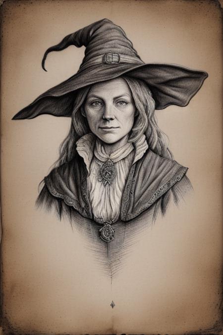 forgotten_pages a drawing a portrait of a witch <lora:forgotten_pages:1>