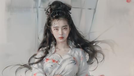 <lora:niexiaoqian-v1:1>,A Chinese Ghost Story,
(wangzuxian:1.1),(niexiaoqian:1.2),qiannvyouhun,1girl,solo,black hair,long hair,chignon,mole,realistic,robe,jewelry,lips,earrings,hair bun,chinese clothes,hanfu,the protagonist is on the right side of the screen,lens_flare,looking_up,<lora:Freehand_Brushwork:0.4>,beautiful detailed eyes,Ancient Chinese clothes,
(Pure white robe:1.5),Transparent clothes,(White clothes:1.5),
Ancient background,Calligraphy background,very long hair,(sheer curtain:1.3),gauze curtain,strap lift,tears,eyes visible through hair,wallpaper,huge filesize,<lora:chinese-art:0.3>,chinese painting,chinese art,upper_body,bust,medium_shot,<lora:Moxin_Shukezouma11:0.4>,shukezouma,<lora:Add More Detailsç»èè°æ´:0.2>,, best quality , masterpiece, illustration, an extremely delicate and beautiful, extremely detailed ,CG,unity,8k wallpaper, Amazing, finely detail, masterpiece, best quality,official art,extremely detailed CG unity 8k wallpaper,absurdres, incredibly absurdres, huge filesize , ultra-detailed, highres, extremely detailed,beautiful detailed girl, extremely detailed eyes and face, beautiful detailed eyes,light on face,