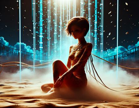 (((anime style illustration))) of a beautiful dance (full body) mummy with (black|red|blue) short hair, circle of flame in the background,fancy t-shirt,Sleepless madona sitting on her bedroom bed in the morning sun, tousled hairstyle, , cybernetics decorations, full body, (looking at camera:1.5), red md glow amd neon and green amd yellow short hair, white fancy outfit, cyberpunk game room, (filmic:1.6) . 35mm photograph, film, bokeh, professional, 8k, intricate, epic, crystal view