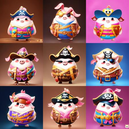 pirates with single eye patch,tech style,1pig,hd picture,((RAW photo)),((best quality)),full body,(photo-realistic:1.3),(masterpiece),cartoon,4k,a lot of details,smile,gradient color background,